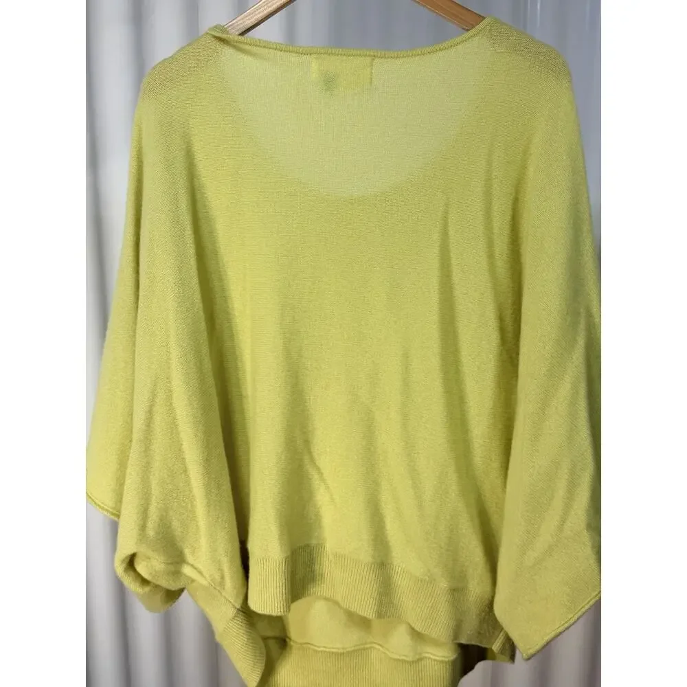 Anthropologie Moth Sz 2X Bat Wing Lime Green Round Neck Bottom Ribbed Sweater